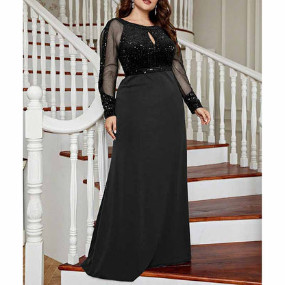 Plus Size Prom Dress Sequined Long Sleeve A-Line Evening Dress