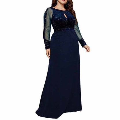 Plus Size Prom Dress Sequined Long Sleeve A-Line Evening Dress
