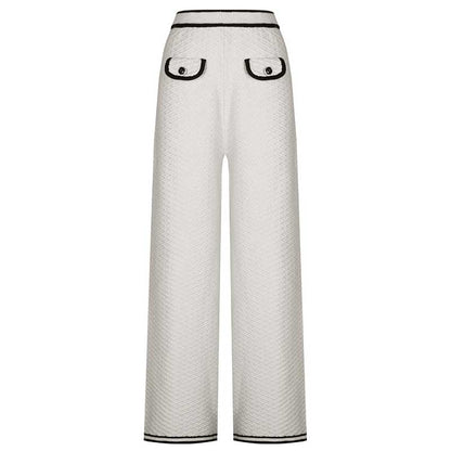 Tailored Button-Up Cardigan Jacket + Wide-Leg Pantsuits Two Pieces Formal Suit