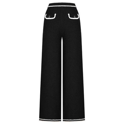 Tailored Button-Up Cardigan Jacket + Wide-Leg Pantsuits Two Pieces Formal Suit