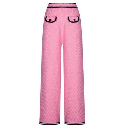 Tailored Button-Up Cardigan Jacket + Wide-Leg Pantsuits Two Pieces Formal Suit