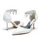 Point-Toe Dress Shoes Pearl Beads Ankle Strap Pump Bridal Heels