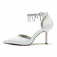 Point-Toe Dress Shoes Pearl Beads Ankle Strap Pump Bridal Heels