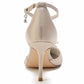 Point-Toe Dress Shoes Satin Ankle Strap Pumps With Bead Detail Bridal Heels