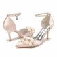 Point-Toe Dress Shoes Satin Ankle Strap Pumps With Pearls Detail Bridal Heels