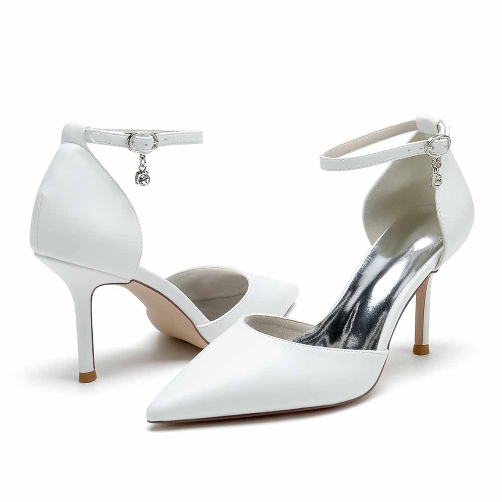 Point-Toe Wedding Shoes Ankle Strap Pump Bridal Heels