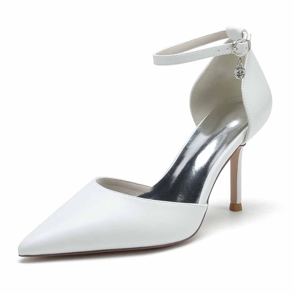 Point-Toe Wedding Shoes Ankle Strap Pump Bridal Heels