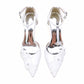 Point-Toe Wedding Shoes Flower Applique Ankle Strap Pump Bridal Heels