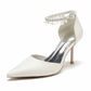 Point-Toe Wedding Shoes Pearl Ankle Strap Pump Bridal Heels