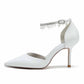 Point-Toe Wedding Shoes Pearl Ankle Strap Pump Bridal Heels