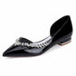 Point Toe Flat Dress Shoes Rhinestones Detail Patent Leather Wedding Shoes