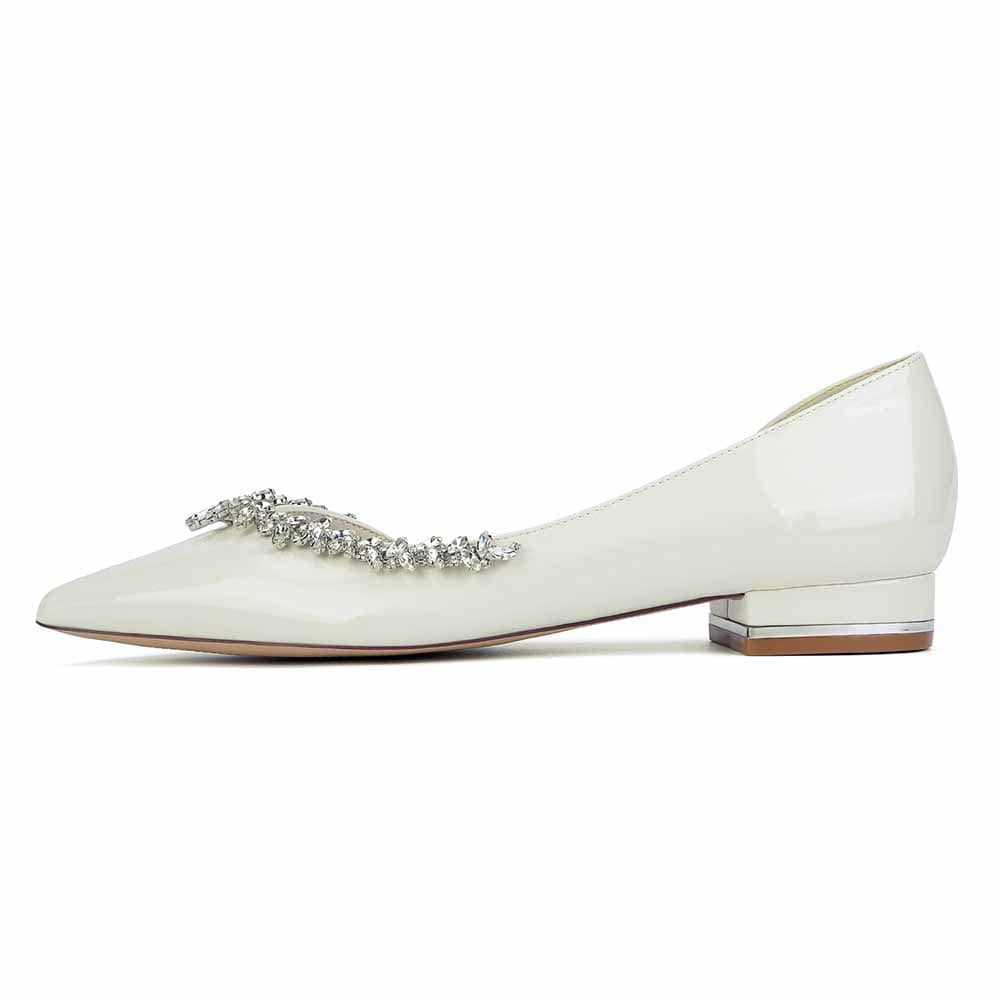 Point Toe Flat Dress Shoes Rhinestones Detail Patent Leather Wedding Shoes