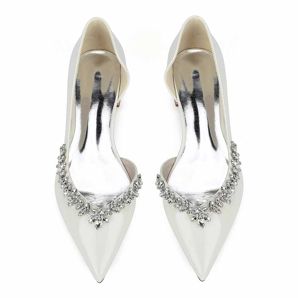 Point Toe Flat Dress Shoes Rhinestones Detail Patent Leather Wedding Shoes