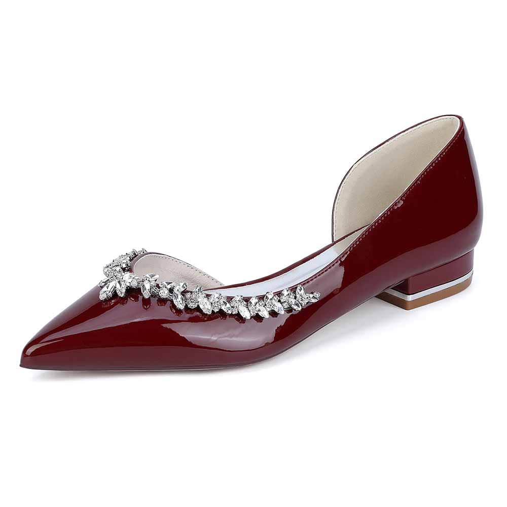 Point Toe Flat Dress Shoes Rhinestones Detail Patent Leather Wedding Shoes