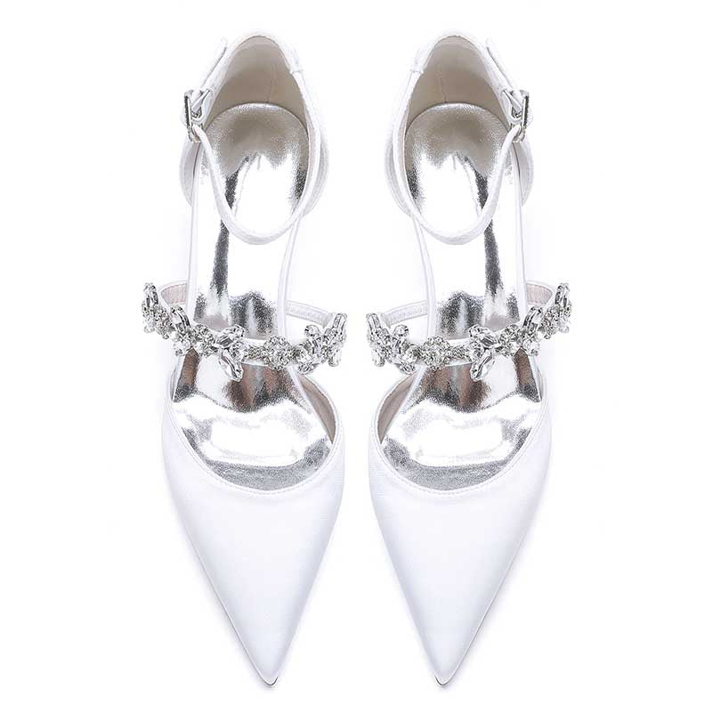 Point Toe Low Heeled Party Shoes Crystal Ankle Strap Dress Shoes