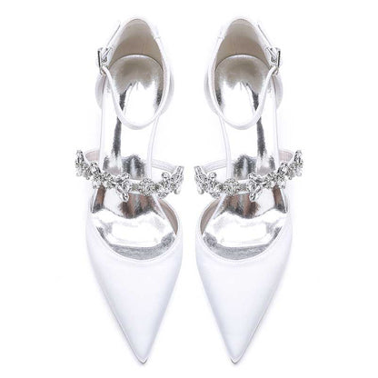 Point Toe Low Heeled Party Shoes Crystal Ankle Strap Dress Shoes