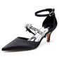 Point Toe Low Heeled Party Shoes Crystal Ankle Strap Dress Shoes