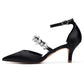 Point Toe Low Heeled Party Shoes Crystal Ankle Strap Dress Shoes