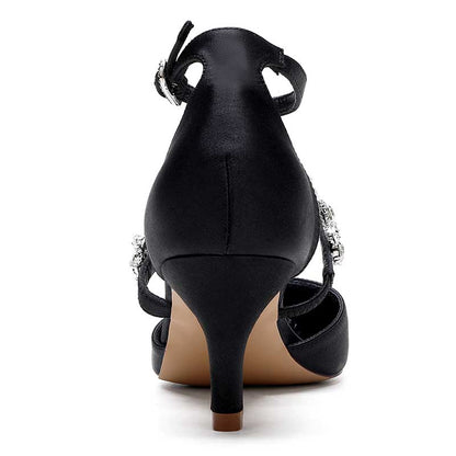 Point Toe Low Heeled Party Shoes Crystal Ankle Strap Dress Shoes