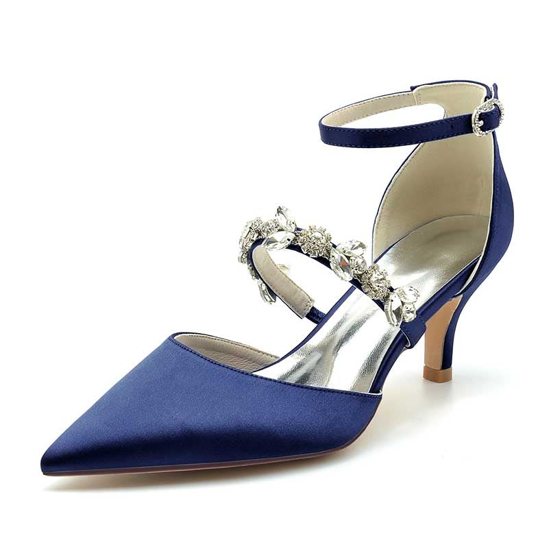 Point Toe Low Heeled Party Shoes Crystal Ankle Strap Dress Shoes