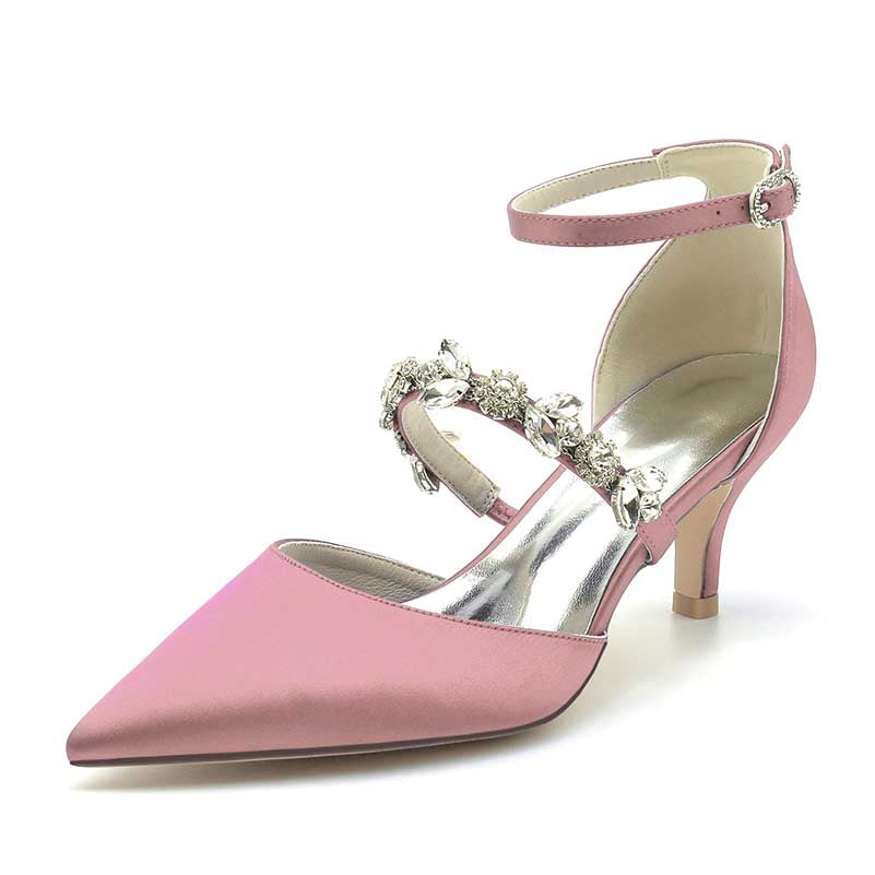 Point Toe Low Heeled Party Shoes Crystal Ankle Strap Dress Shoes