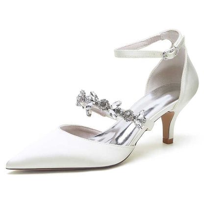 Point Toe Low Heeled Party Shoes Crystal Ankle Strap Dress Shoes