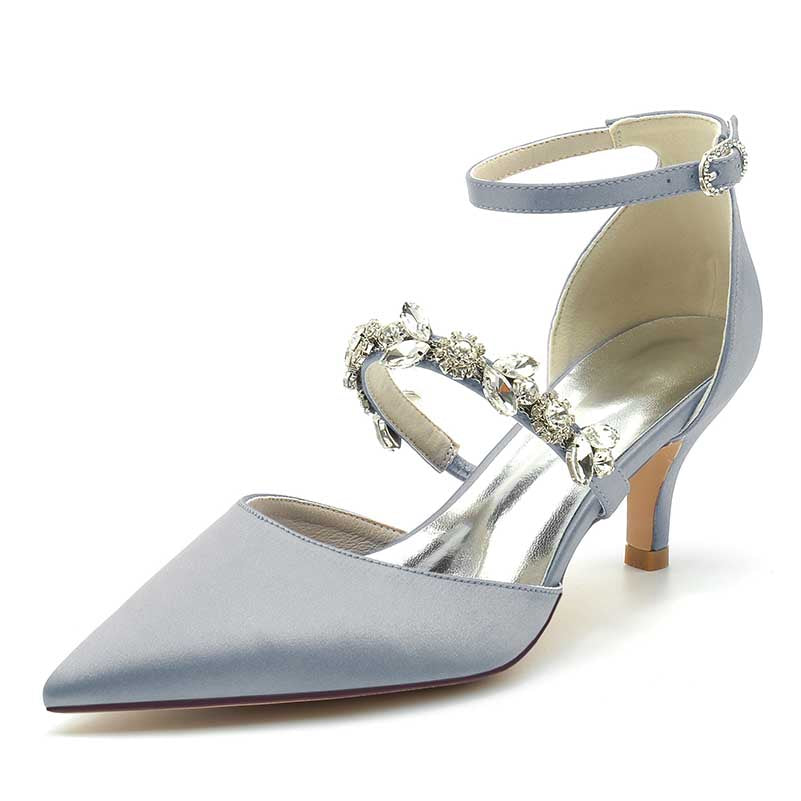 Point Toe Low Heeled Party Shoes Crystal Ankle Strap Dress Shoes