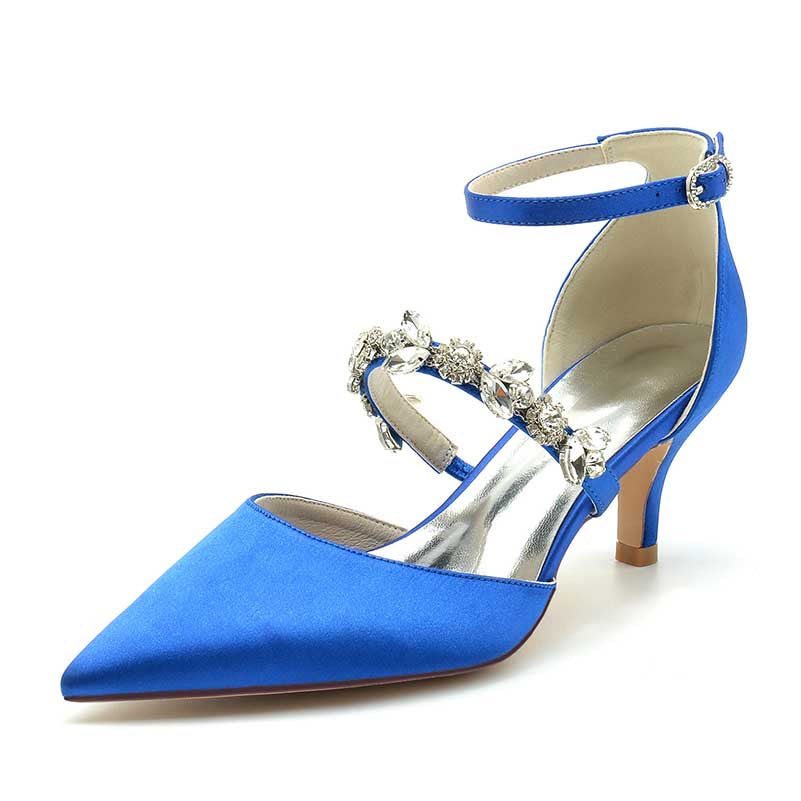 Point Toe Low Heeled Party Shoes Crystal Ankle Strap Dress Shoes