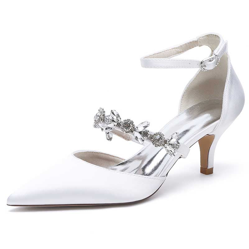 Point Toe Low Heeled Party Shoes Crystal Ankle Strap Dress Shoes