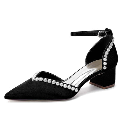 Point Toe Satin Wedding Shoes With Pearls for Elegance