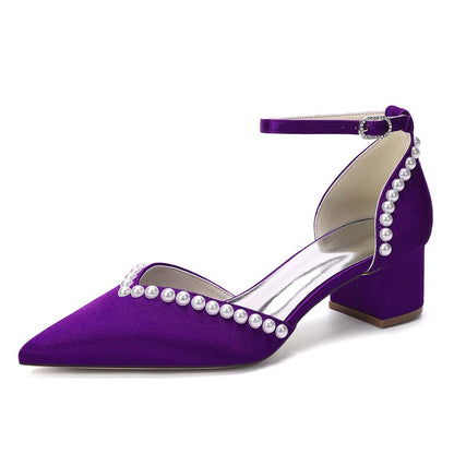 Point Toe Satin Wedding Shoes With Pearls for Elegance