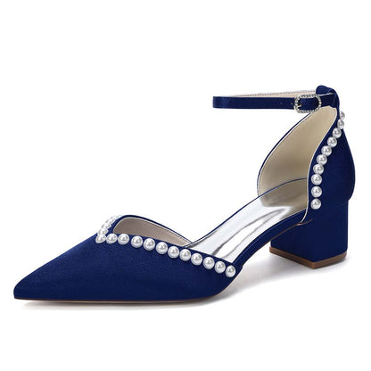 Point Toe Satin Wedding Shoes With Pearls for Elegance
