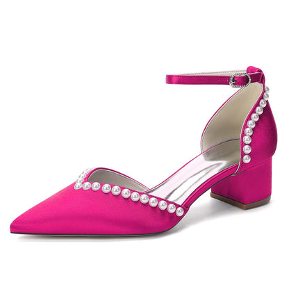 Point Toe Satin Wedding Shoes With Pearls for Elegance