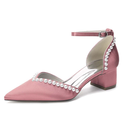 Point Toe Satin Wedding Shoes With Pearls for Elegance
