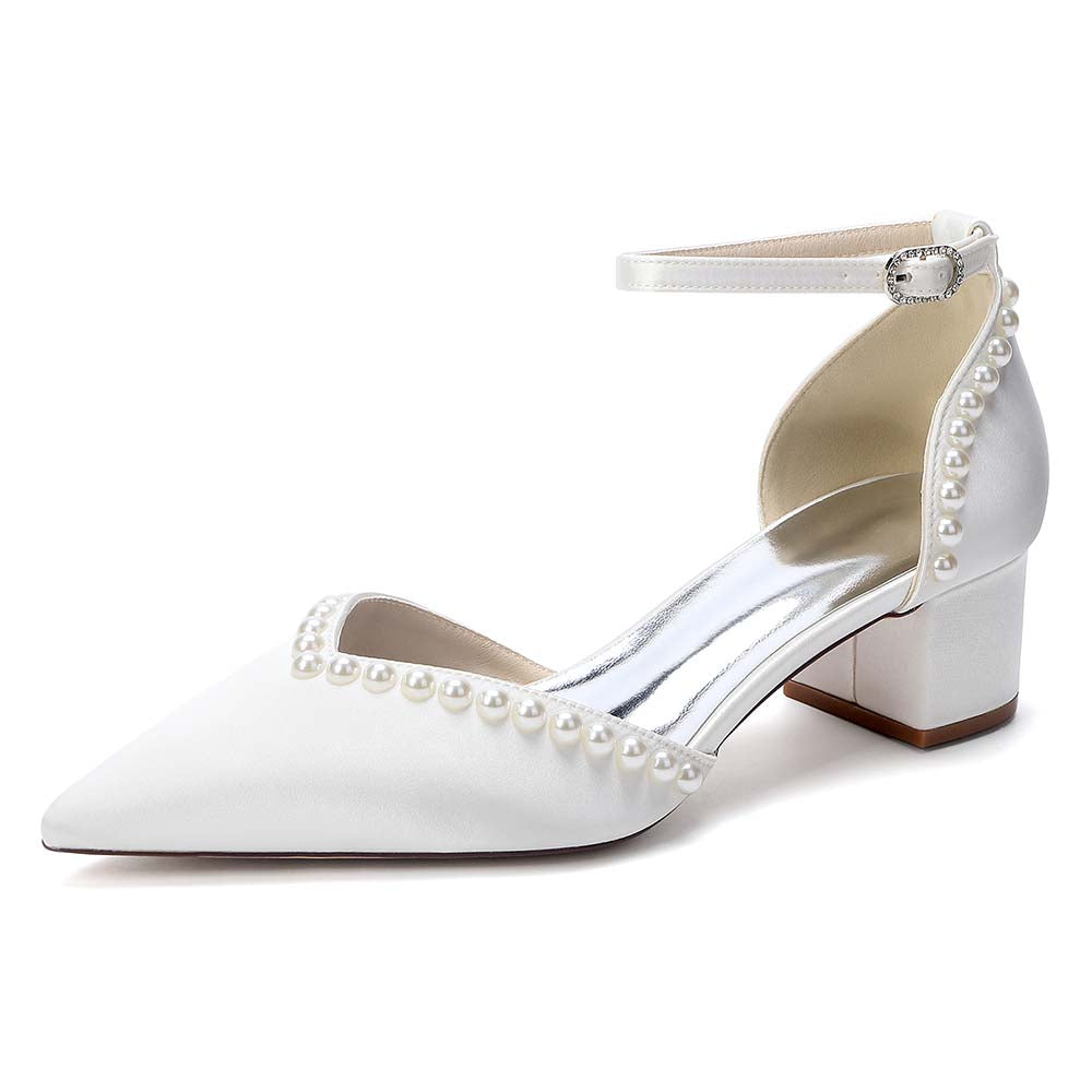 Point Toe Satin Wedding Shoes With Pearls for Elegance