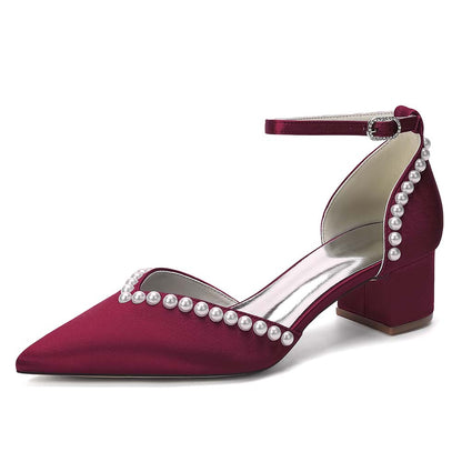 Point Toe Satin Wedding Shoes With Pearls for Elegance