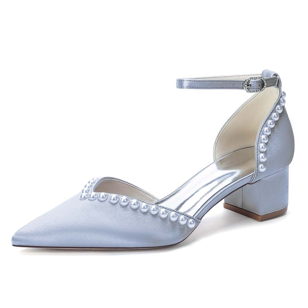 Point Toe Satin Wedding Shoes With Pearls for Elegance