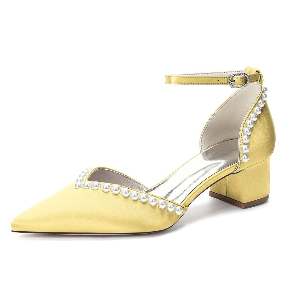 Point Toe Satin Wedding Shoes With Pearls for Elegance