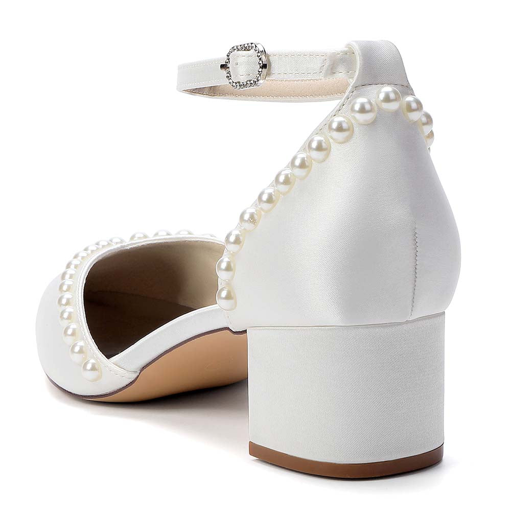 Point Toe Satin Wedding Shoes With Pearls for Elegance