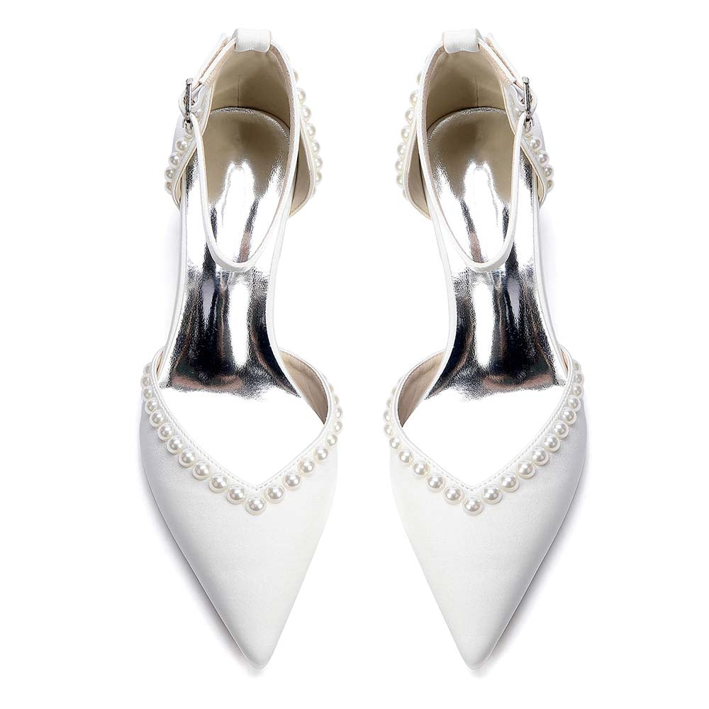 Point Toe Satin Wedding Shoes With Pearls for Elegance
