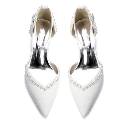 Point Toe Satin Wedding Shoes With Pearls for Elegance