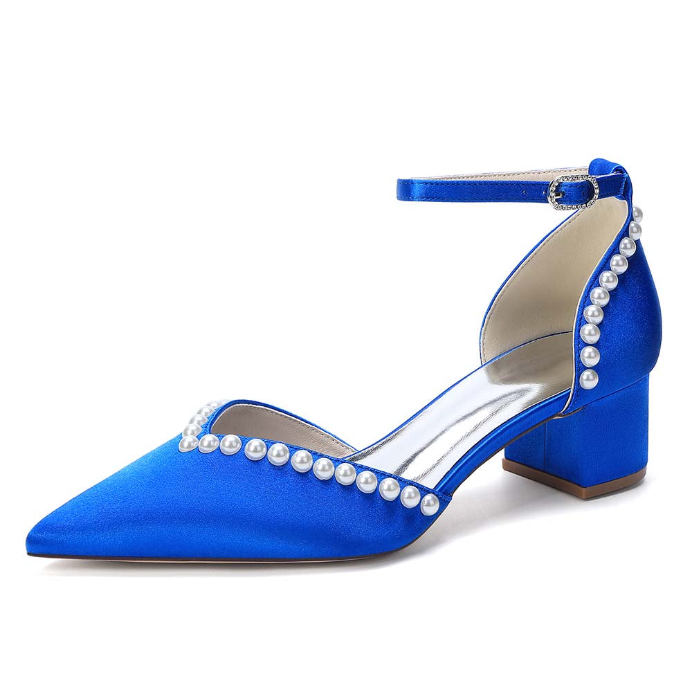 Point Toe Satin Wedding Shoes With Pearls for Elegance