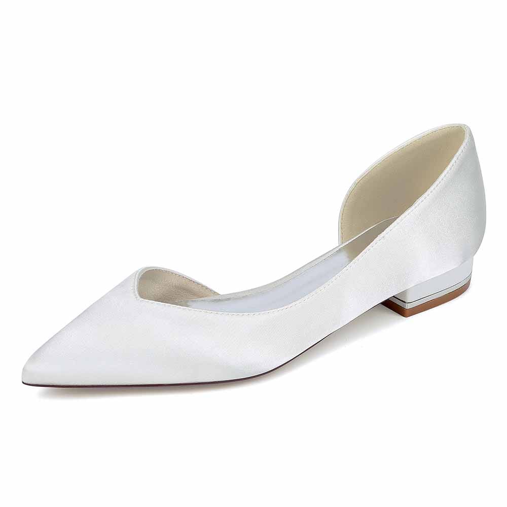 Pointed Toe Satin Wedding Flats for Bride Slip-on Flats Dress Shoes