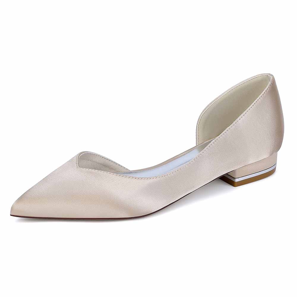 Pointed Toe Satin Wedding Flats for Bride Slip-on Flats Dress Shoes