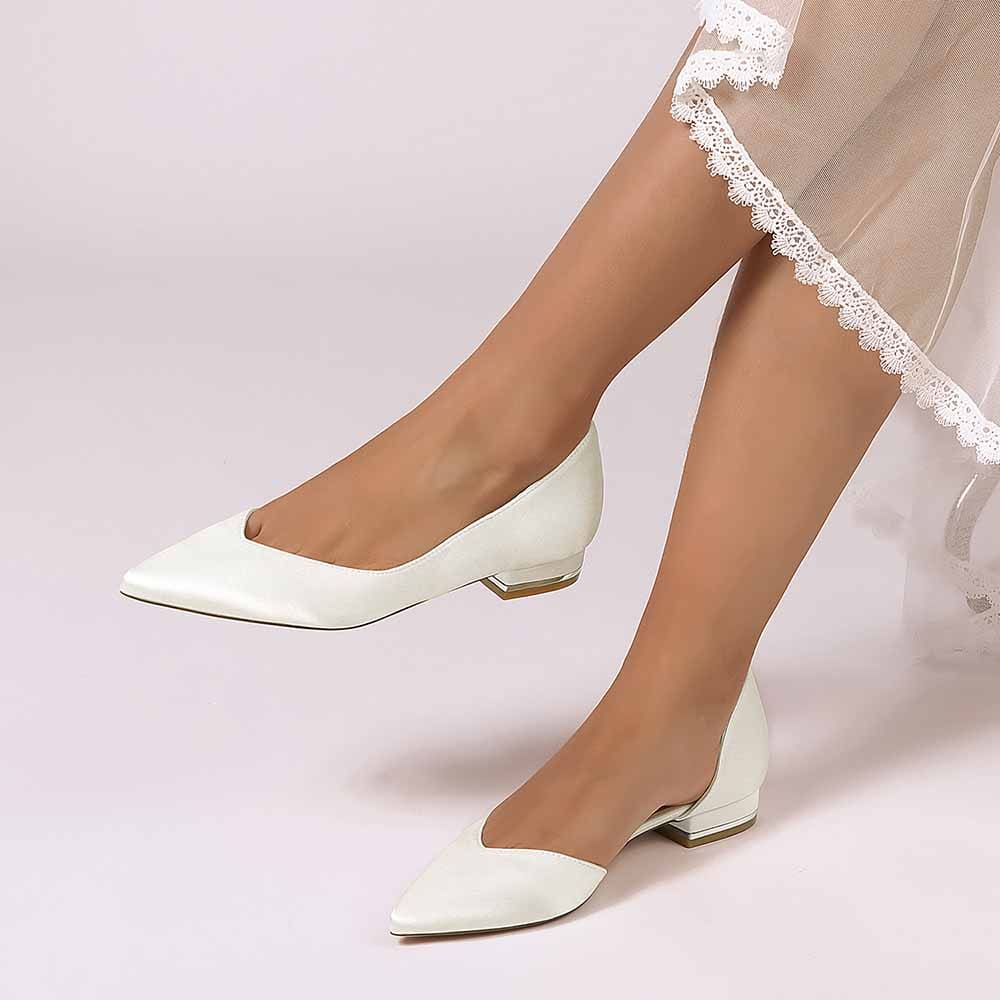 Pointed Toe Satin Wedding Flats for Bride Slip-on Flats Dress Shoes