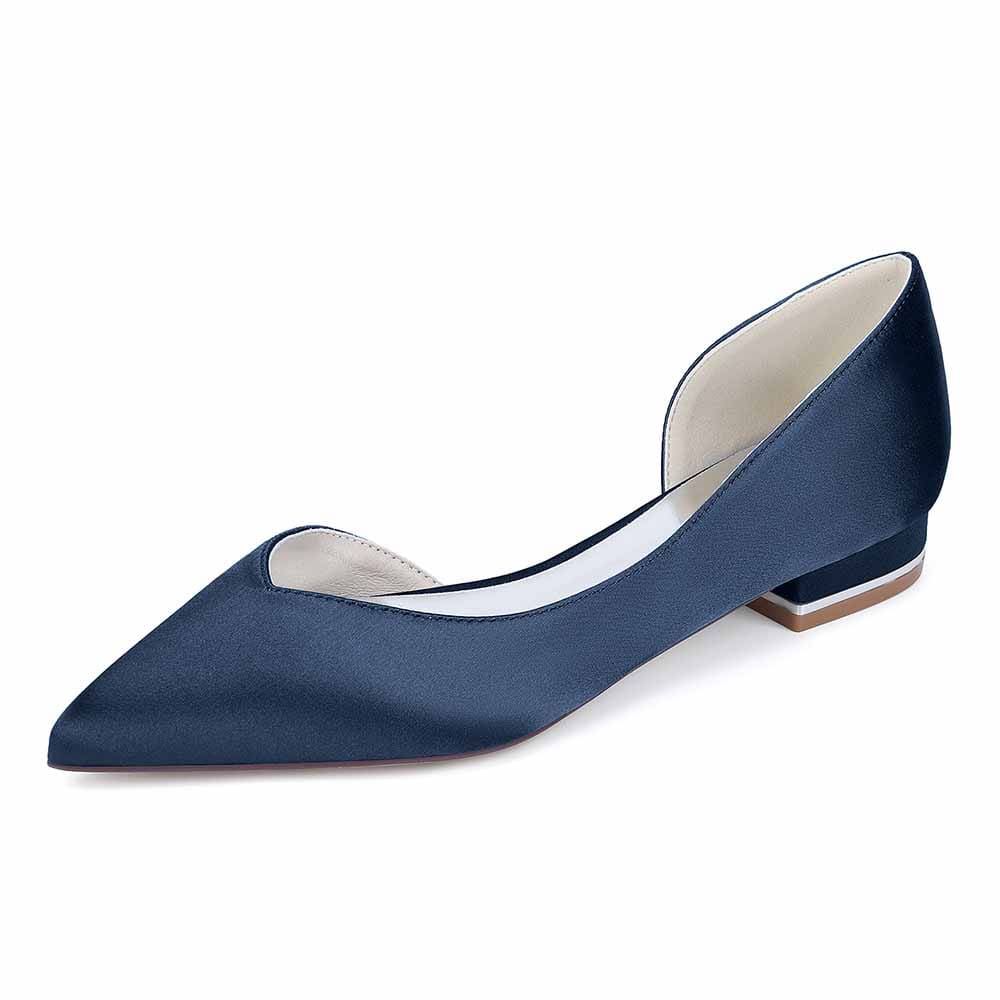 Pointed Toe Satin Wedding Flats for Bride Slip-on Flats Dress Shoes