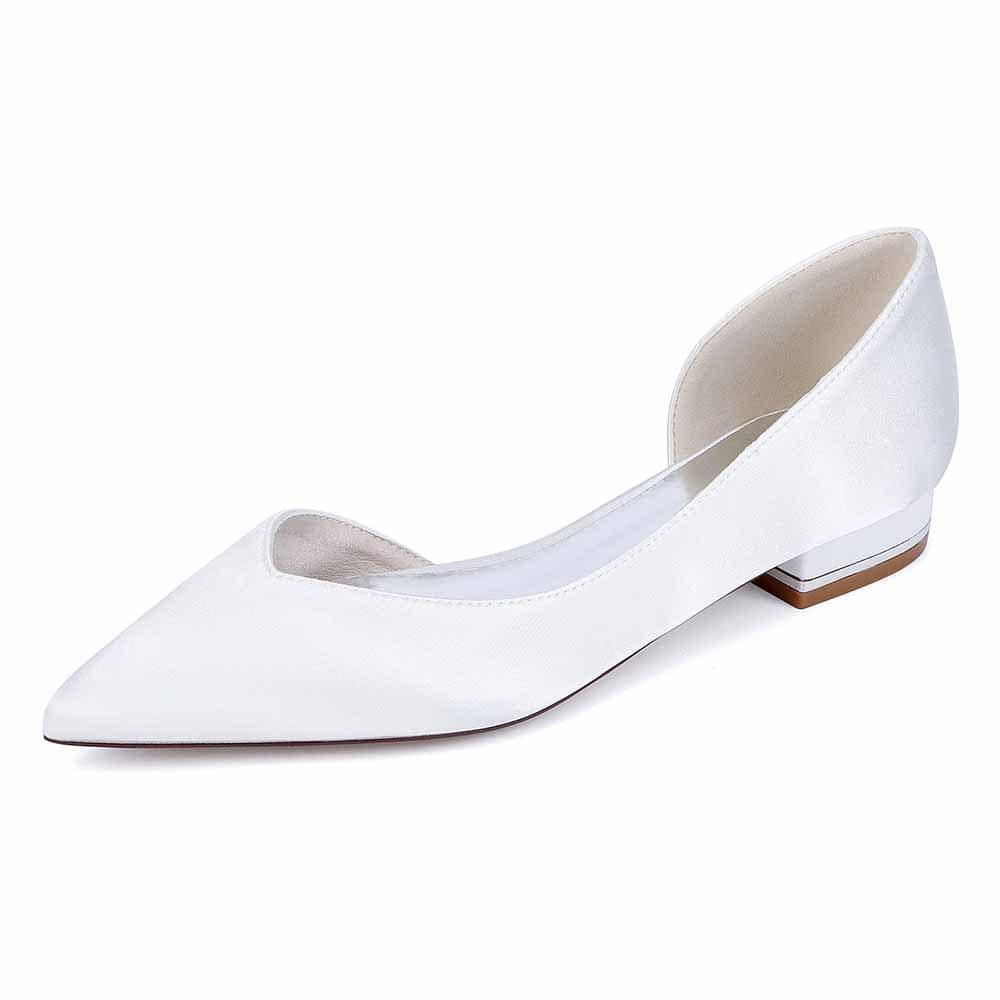 Pointed Toe Satin Wedding Flats for Bride Slip-on Flats Dress Shoes