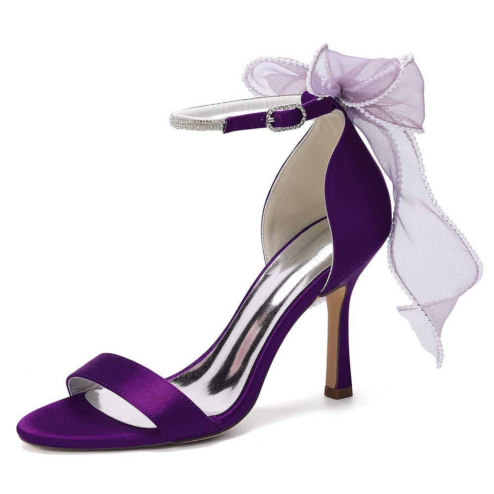 High Heel Sandals for Women | Bridal Wedding Shoes with Ankle Strap & Organza Bow | Satin Open Toe Stilettos for Party Evening Formal