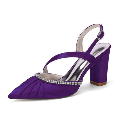 Women's High Heel Sandals with Rhinestones, Crisscross T-Strap Buckle, Chunky Heel & Peep Toe