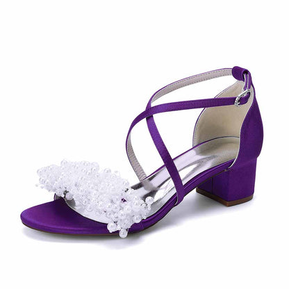 Women's Pearl Embellished Block Heel Sandals for Wedding Party | Elegant Bridal & Bridesmaid Shoes